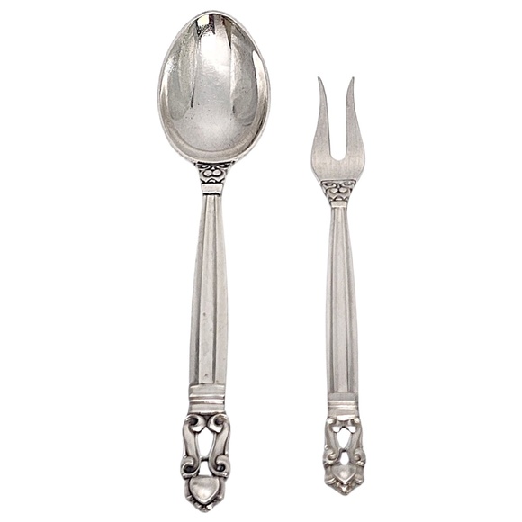 Georg Jensen Acorn Sterling Silver Coffee Spoon & Hors D'Oeuvres Fork #18329